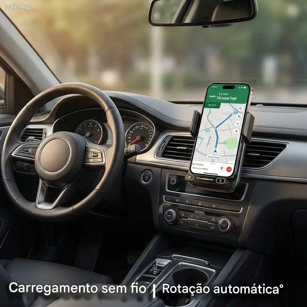 Suporte Carregador Veicular 15W Wireless e Com Fio - Sensor Automático Rotação 360° Qi Certificado