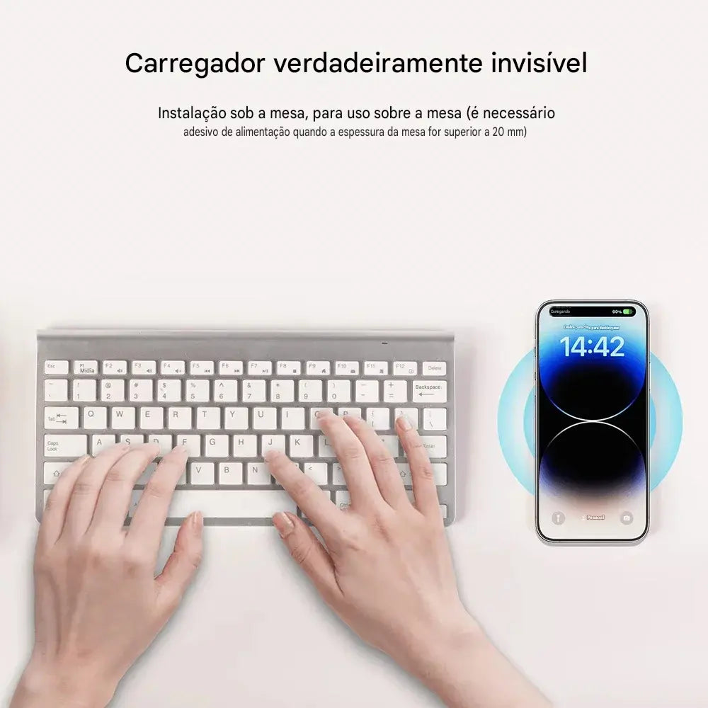 Carregador Sem Fio Embutido para Mesa 100W - USB-C Carregamento Rápido QC 3.0 Instalação Fixa