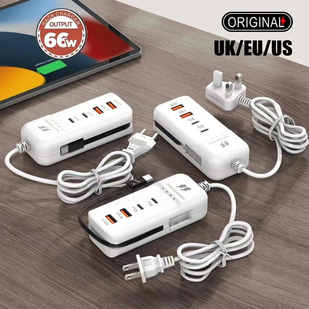 Carregador de Parede USB-C PD 15W - Multiportas Carregamento Rápido 2 USB-A + 2 USB-C
