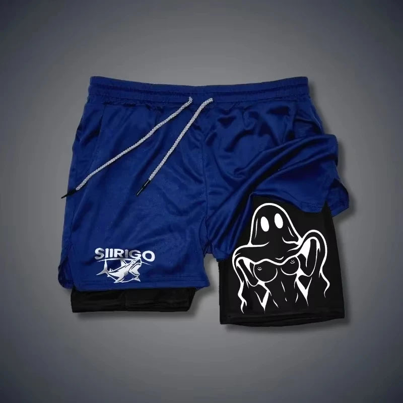 Shorts Masculino Dupla Camada Fitness - Secagem Rápida Respirável Corrida Academia Verão