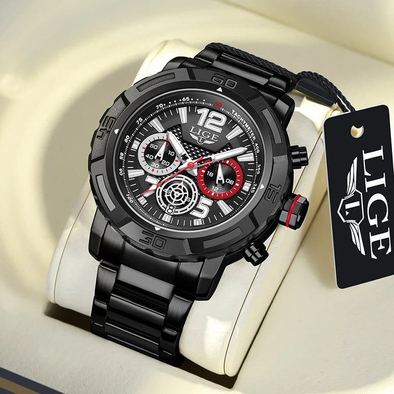 Relógio LIGE Sport Military Cronógrafo - Quartzo 5ATM Aço Inoxidável Luminoso