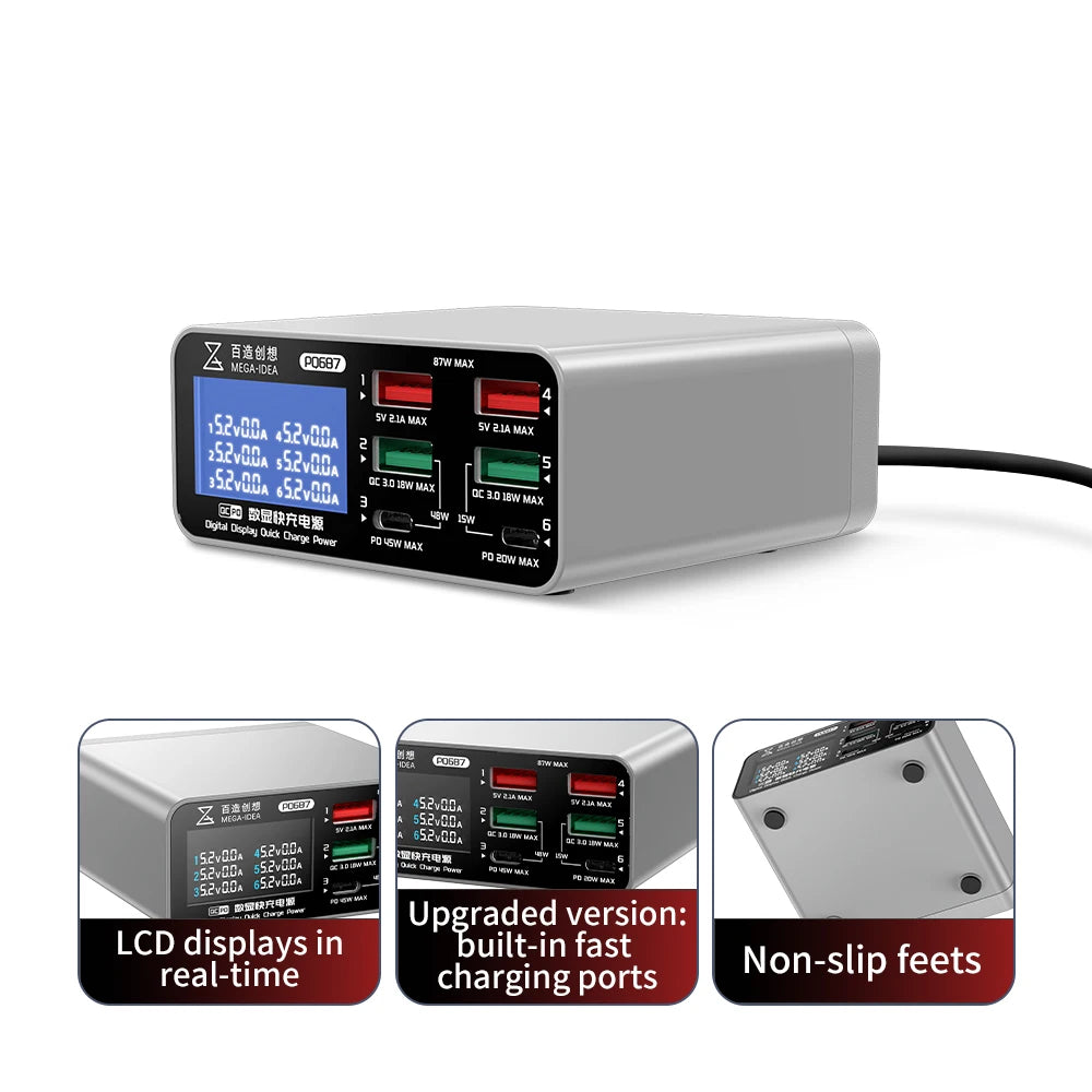 Carregador Rápido Multi-Portas MEGA-IDEA 110W com QC3.0 e PD