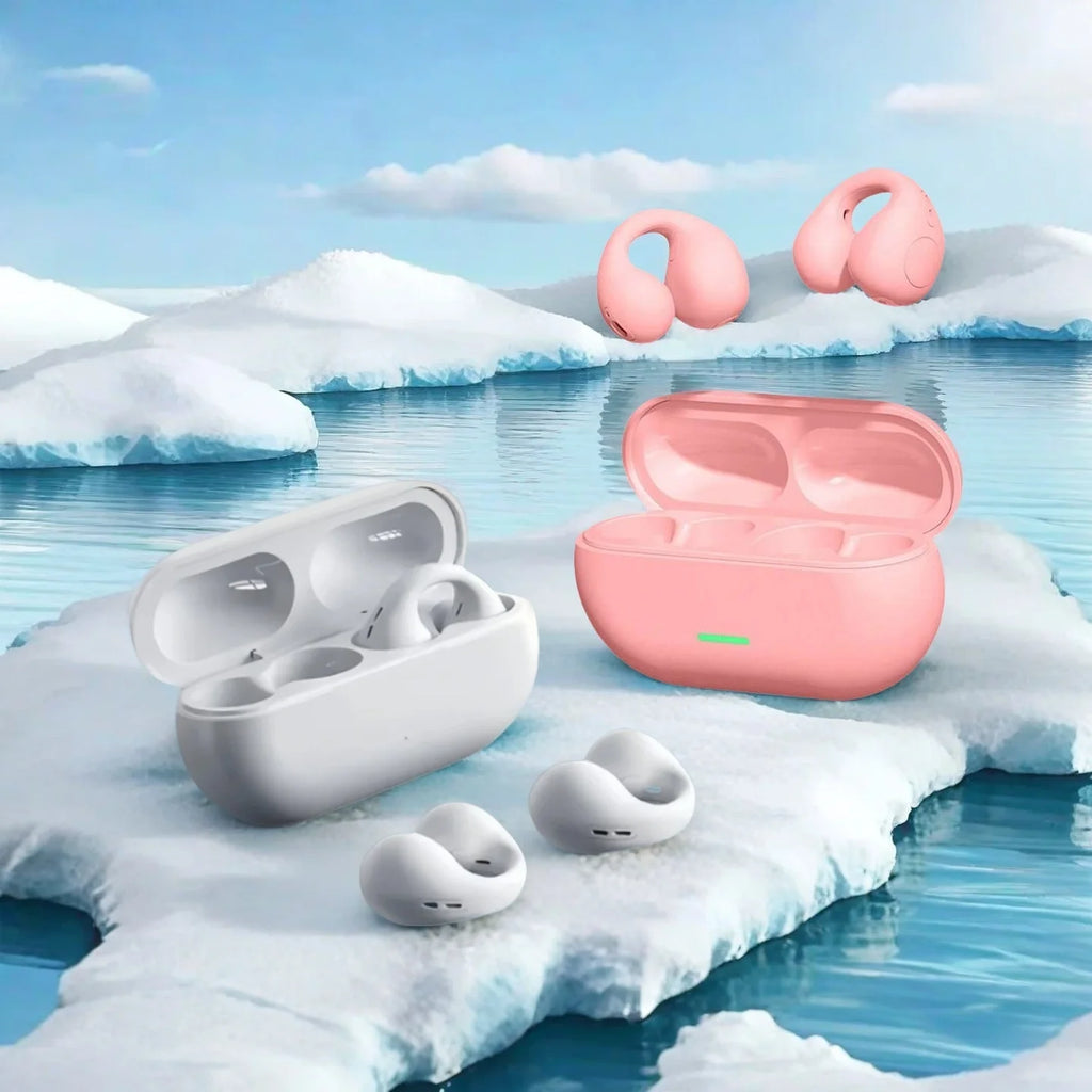 Fone Bluetooth 5.3 Clip Ear - Condução Aérea sem Fio - Esportivo com Cancelamento de Ruído