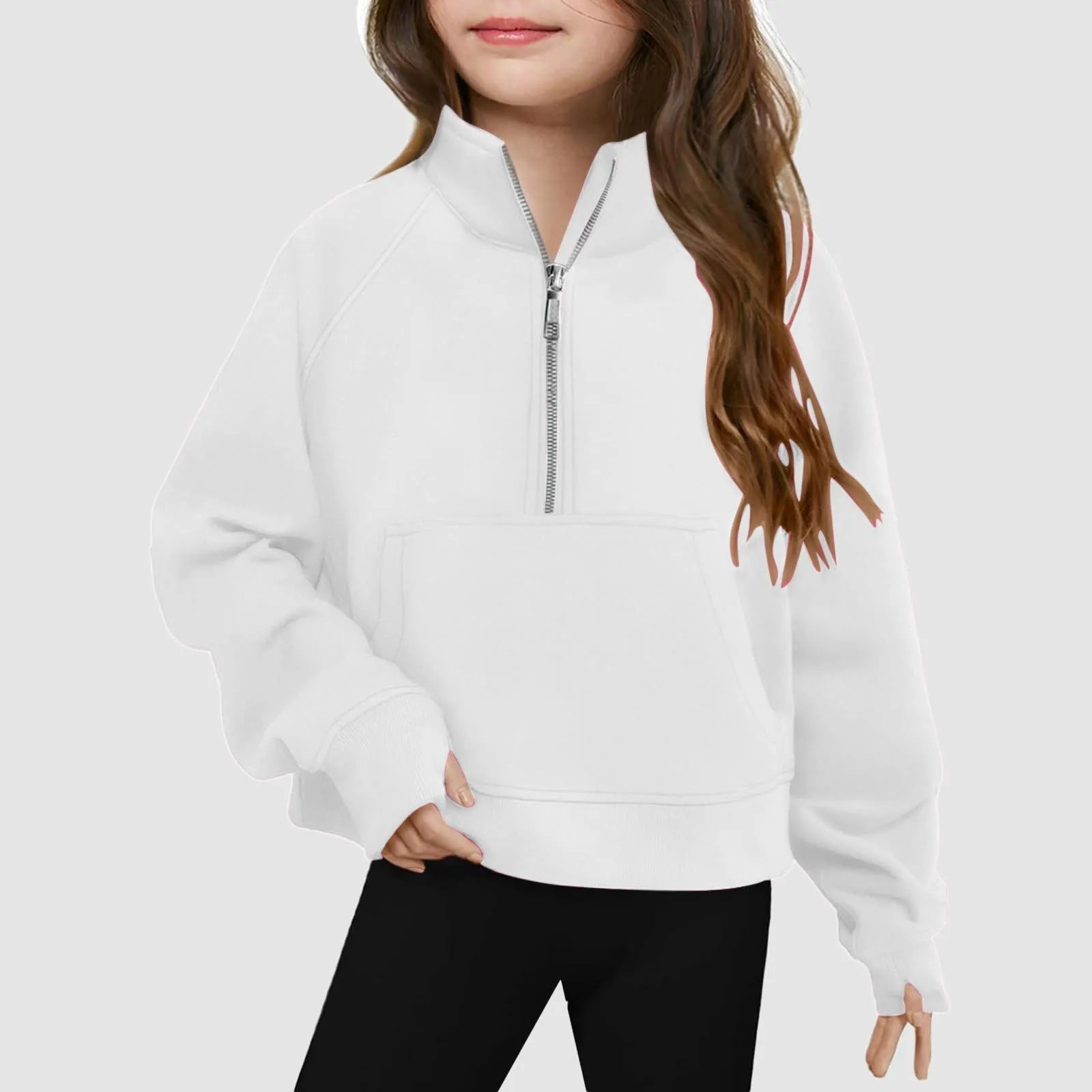 Moletom Infantil Feminino Meio Zíper Gola Alta – Esportivo Casual
