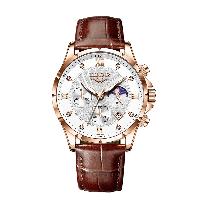 Relógio Feminino LIGE Quartzo Elegante | Diamante | Couro | Calendário | 6 Cores
