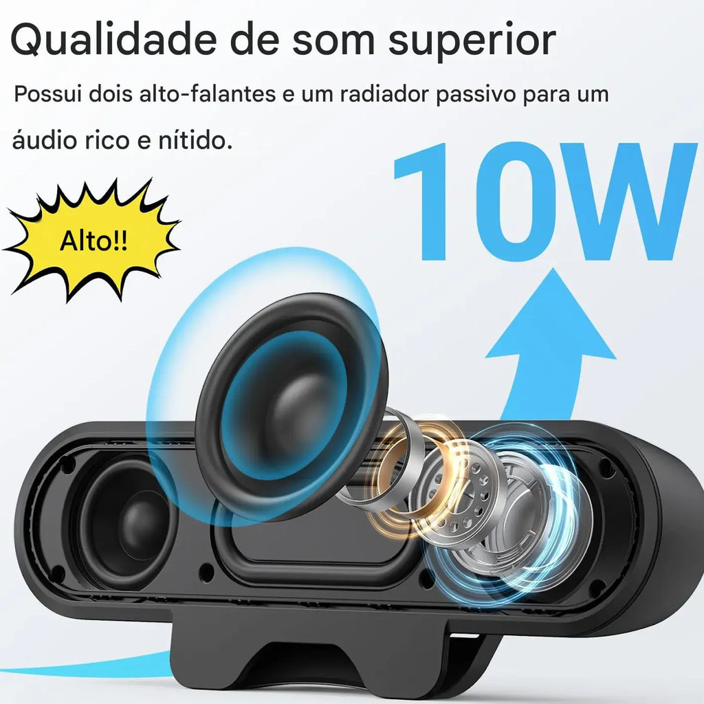 Caixa de Som para PC 10W com Grampo para Monitor - USB Plug and Play Estéreo