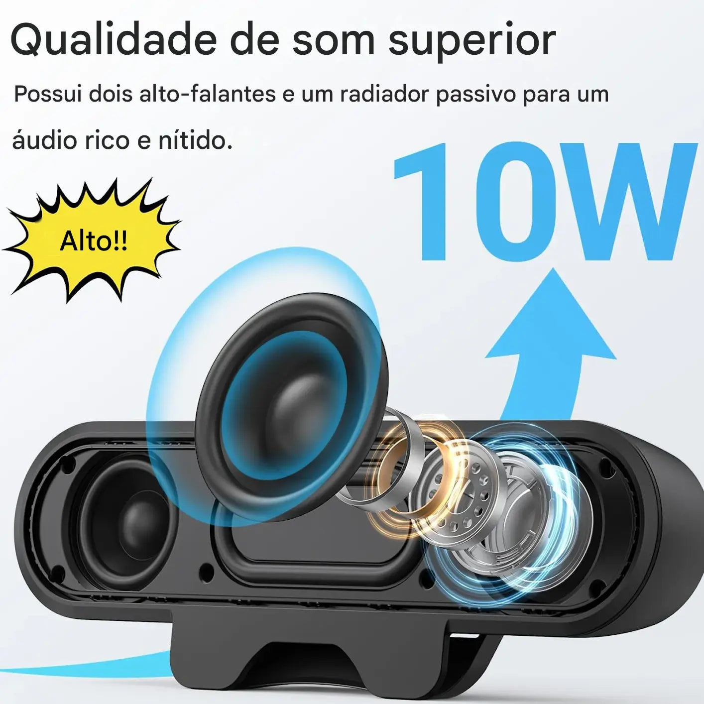 Caixa de Som para PC 10W com Grampo para Monitor - USB Plug and Play Estéreo