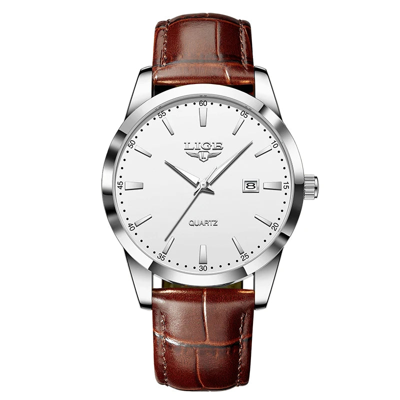 Relógio LIGE Couro Marrom Military Sport - Quartzo 3ATM Cronógrafo Luminoso Casual