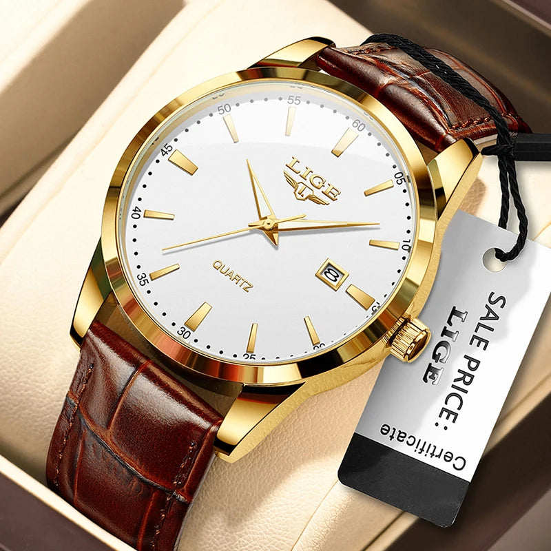 Relógio LIGE Couro Marrom Military Sport - Quartzo 3ATM Cronógrafo Luminoso Casual