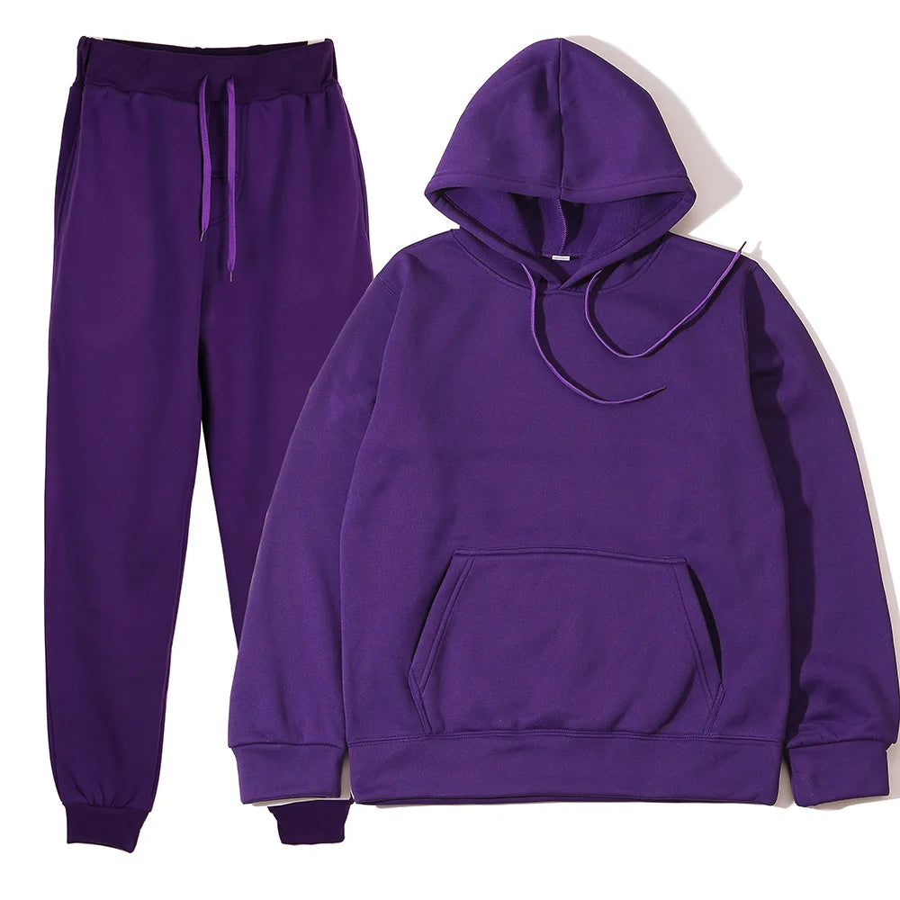 Conjunto Unissex Moletom Esportivo - Moletom com Capuz e Calça Casual Corrida Outono Inverno Masculino Feminino
