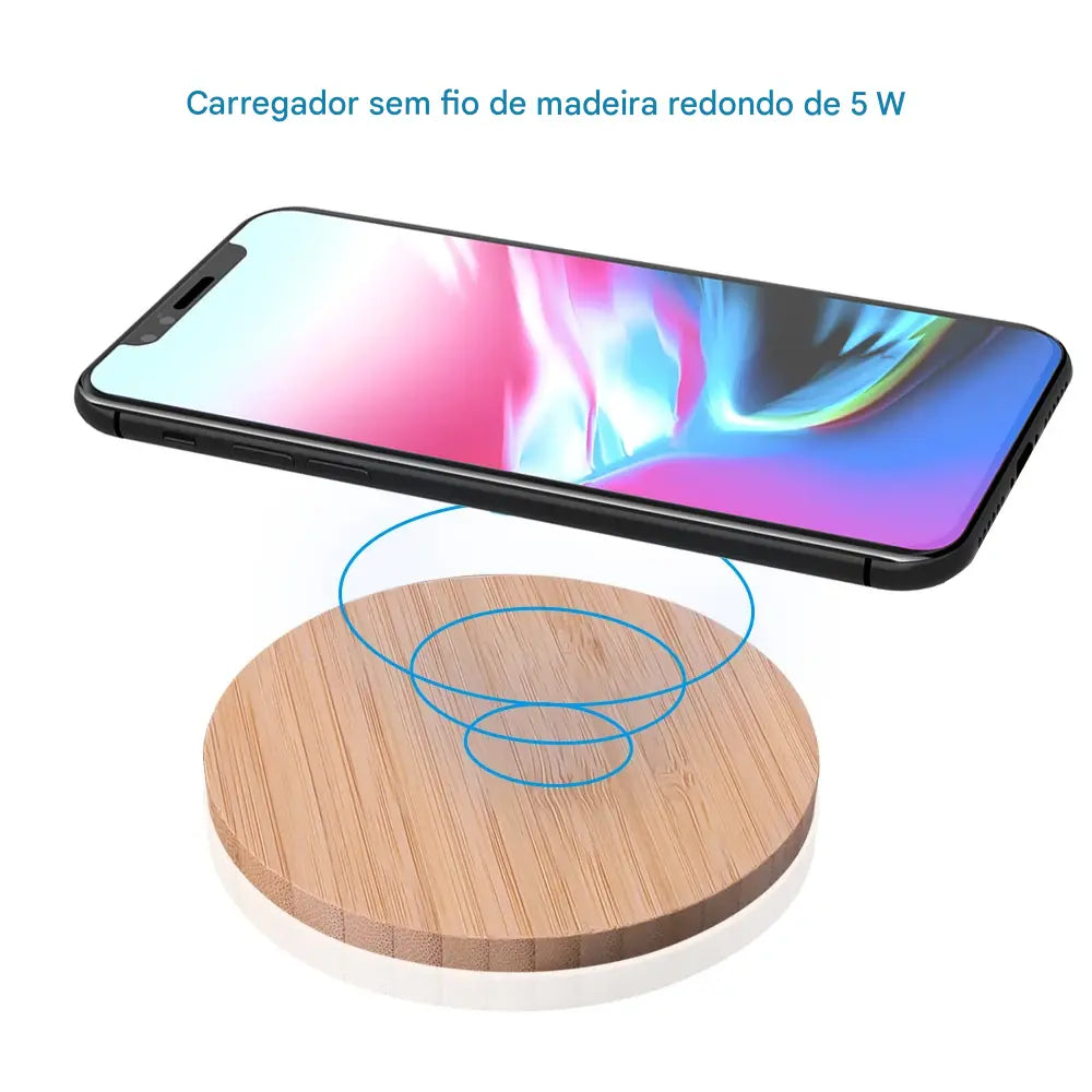 Carregador Sem Fio de Madeira 5W USB-C - Base de Carregamento Rápido para Celular