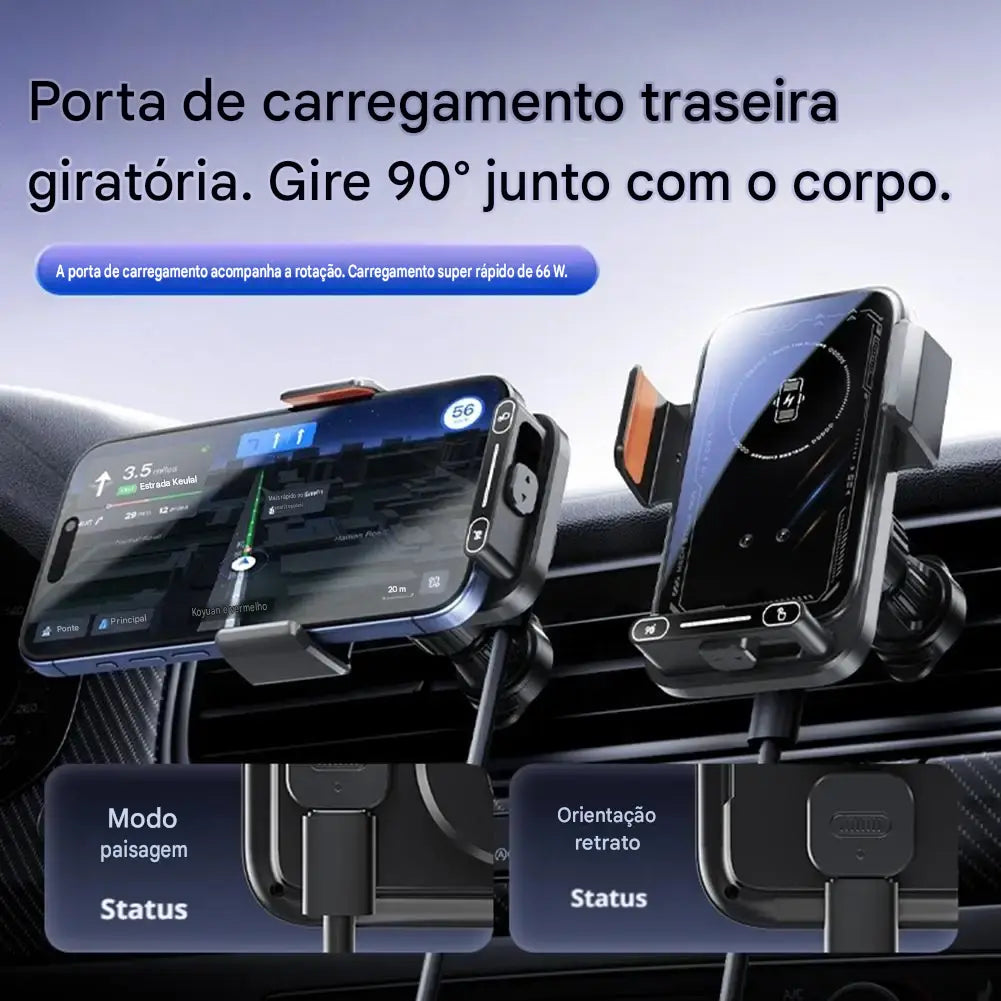 Carregador Veicular Wireless 15W com Sensor Infravermelho - Fixação Automática Rotação Um Toque