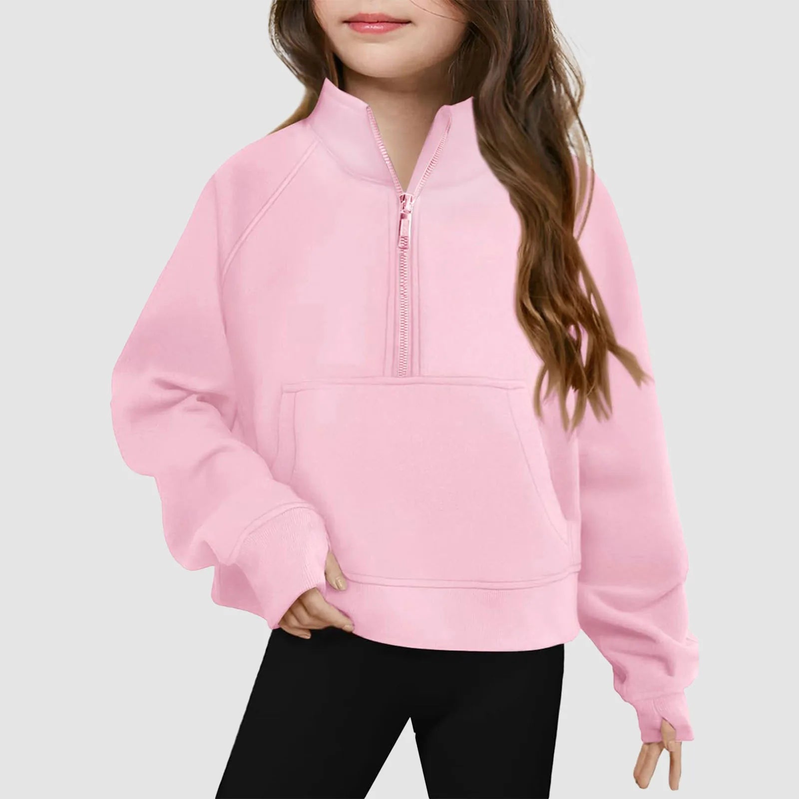 Moletom Infantil Feminino Meio Zíper Gola Alta – Esportivo Casual