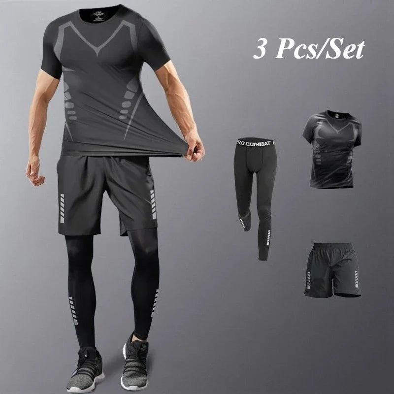 Conjunto Esportivo Masculino Completo - 3/4/5 Peças Secagem Rápida Respirável Academia Corrida Fitness