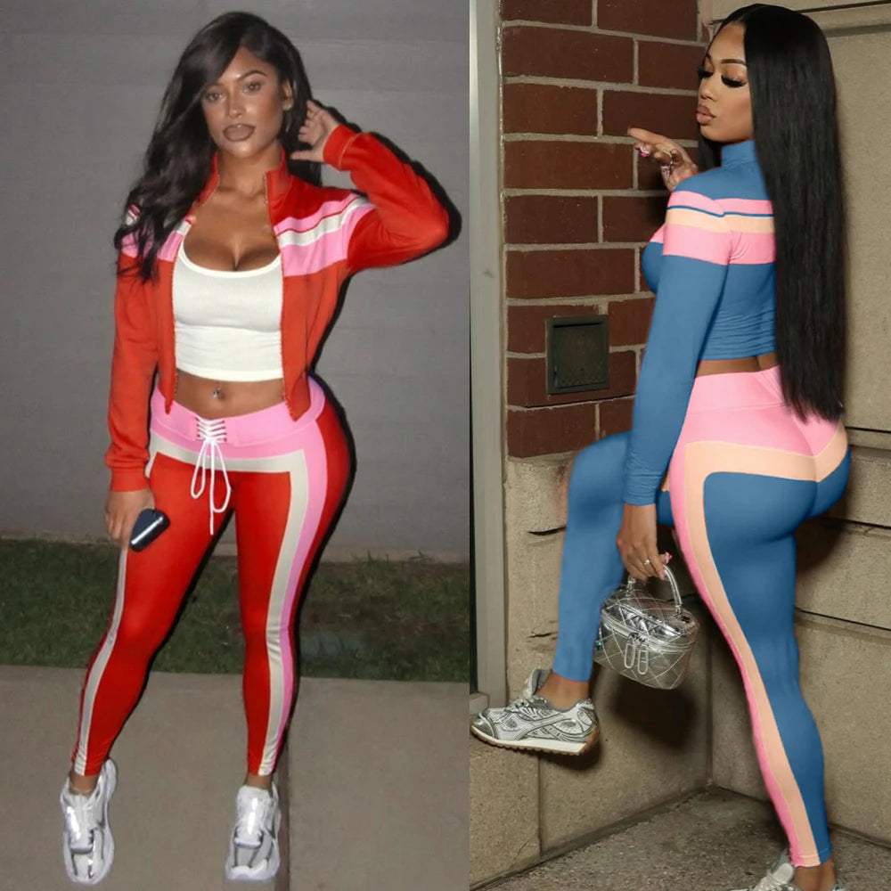 Conjunto Esportivo Feminino 2 Peças - Jaqueta com Zíper e Calça Fitness Academia