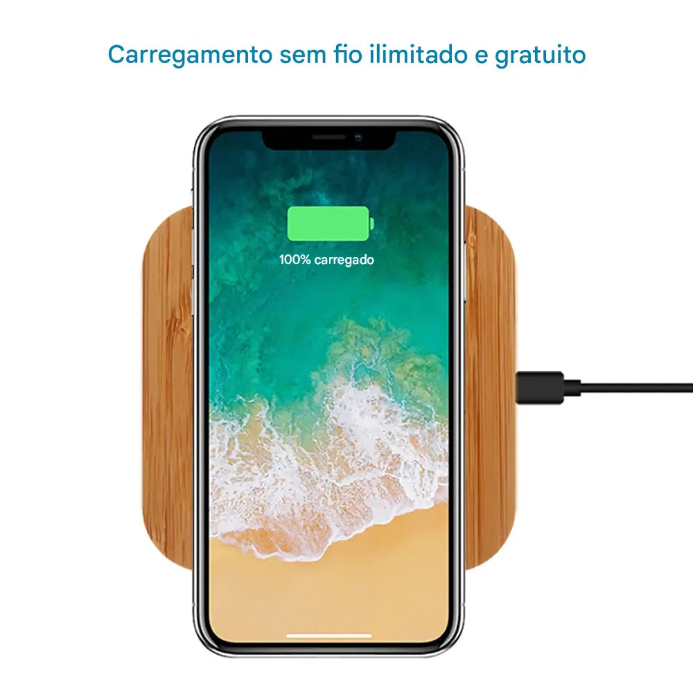Carregador Sem Fio de Madeira 5W USB-C - Base de Carregamento Rápido para Celular