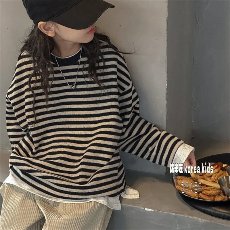 Moletom Infantil Feminino Listrado | Algodão | 5 ao 14 Anos | Preto | Primavera/Inverno