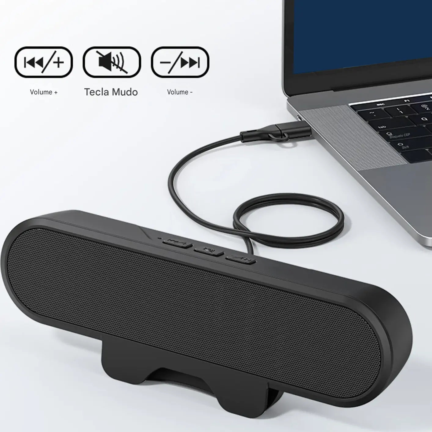 Caixa de Som para PC 10W com Grampo para Monitor - USB Plug and Play Estéreo