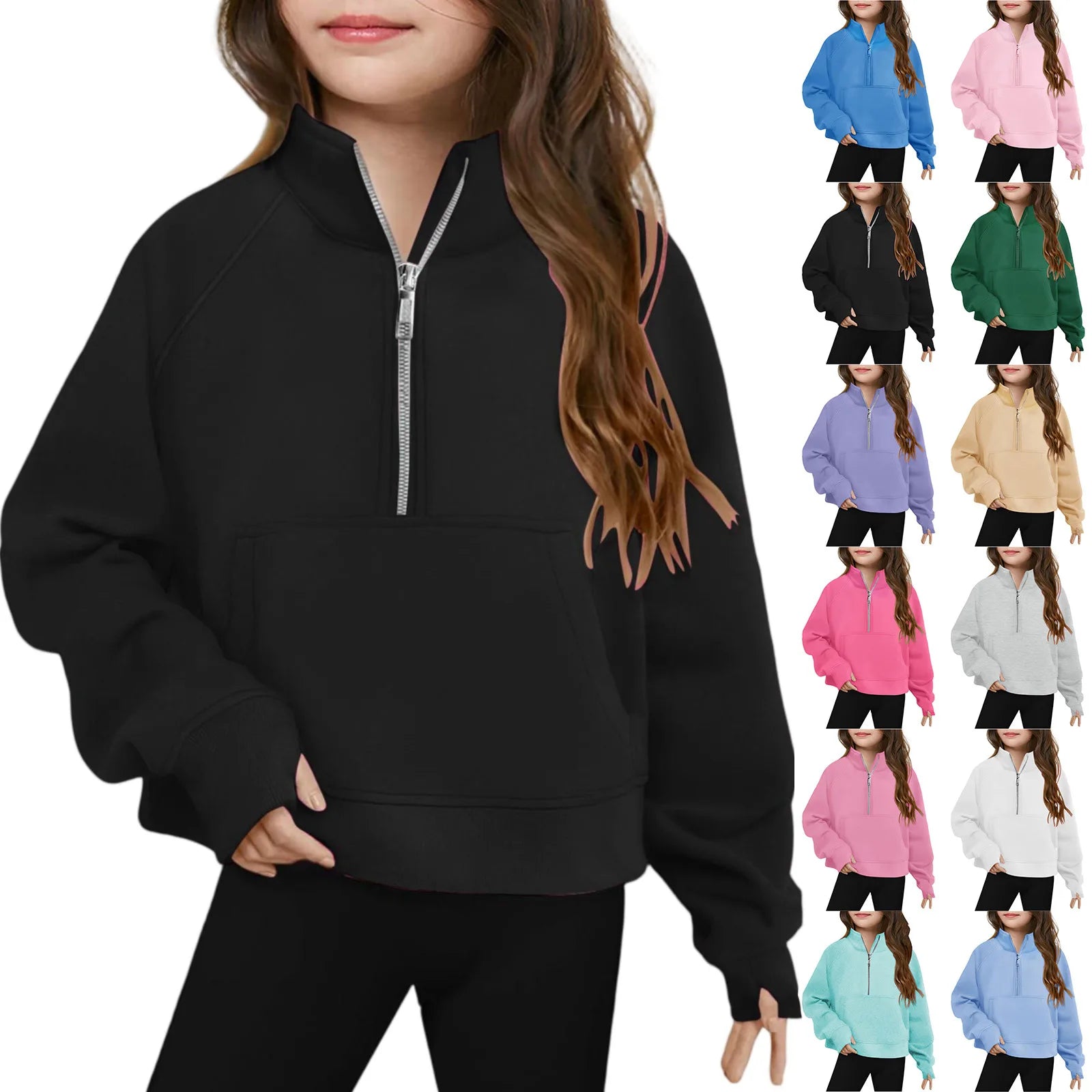 Moletom Infantil Feminino Meio Zíper Gola Alta – Esportivo Casual