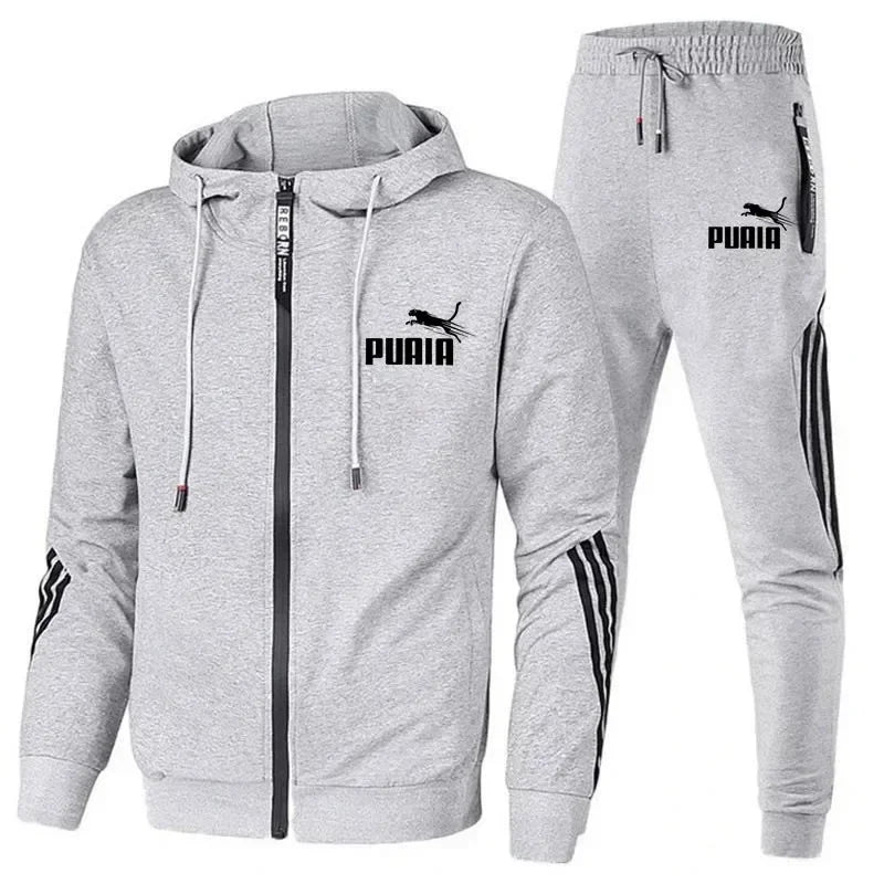 Conjunto Masculino Moletom 2 Peças - Jaqueta Zíper e Calça Outono Inverno Casual Esportivo