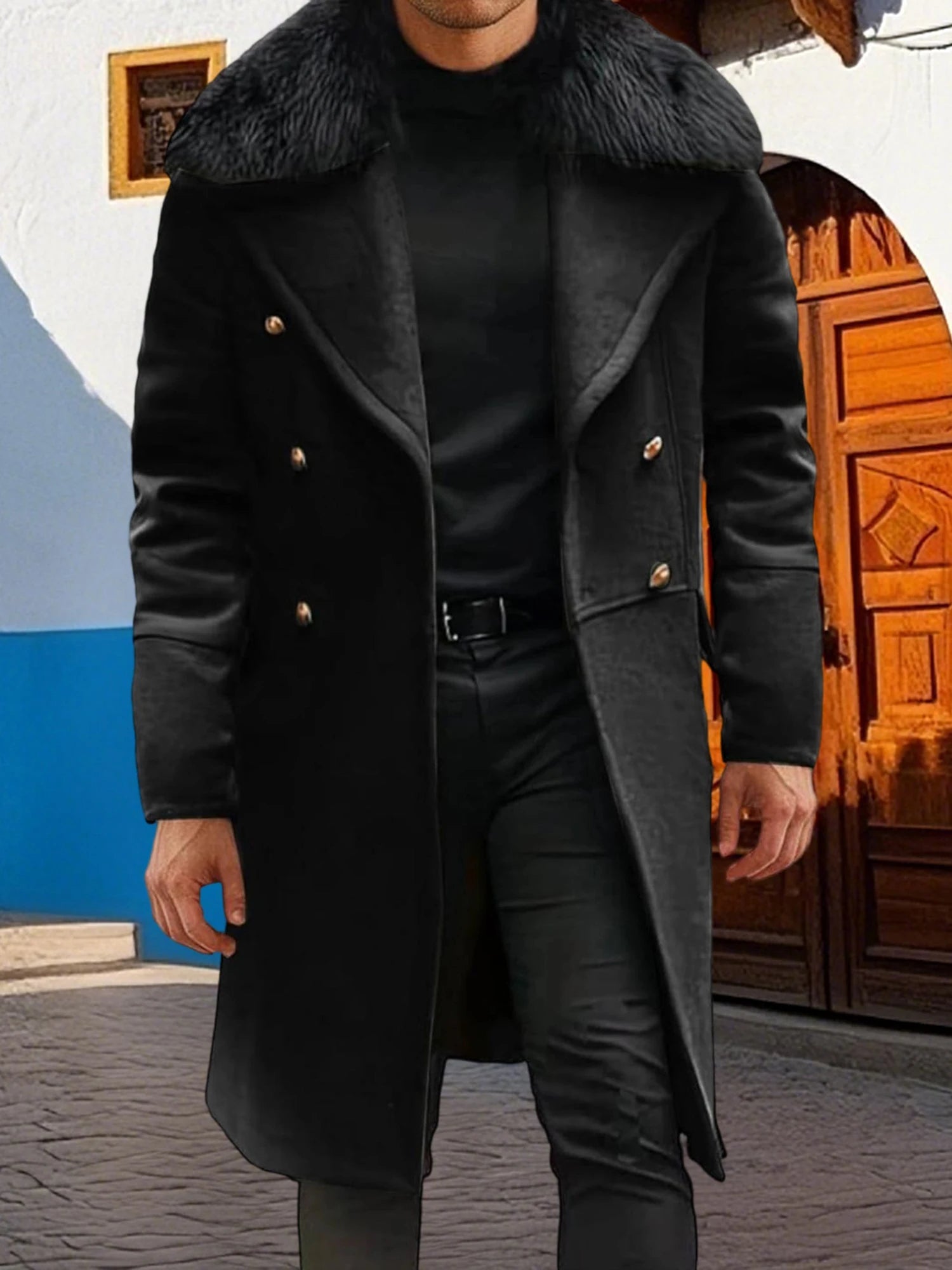 Casaco Masculino Clássico Premium com Gola de Pelúcia Removível
