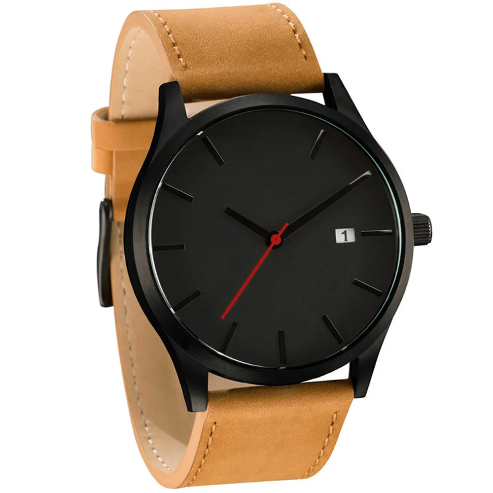 Relógio Masculino Casual - Quartzo Pulseira de Couro Calendário Completo