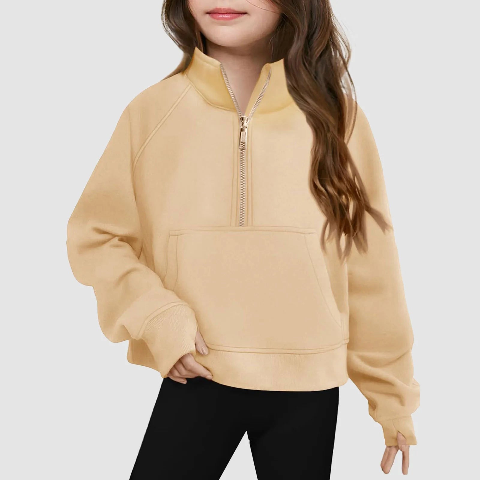 Moletom Infantil Feminino Meio Zíper Gola Alta – Esportivo Casual