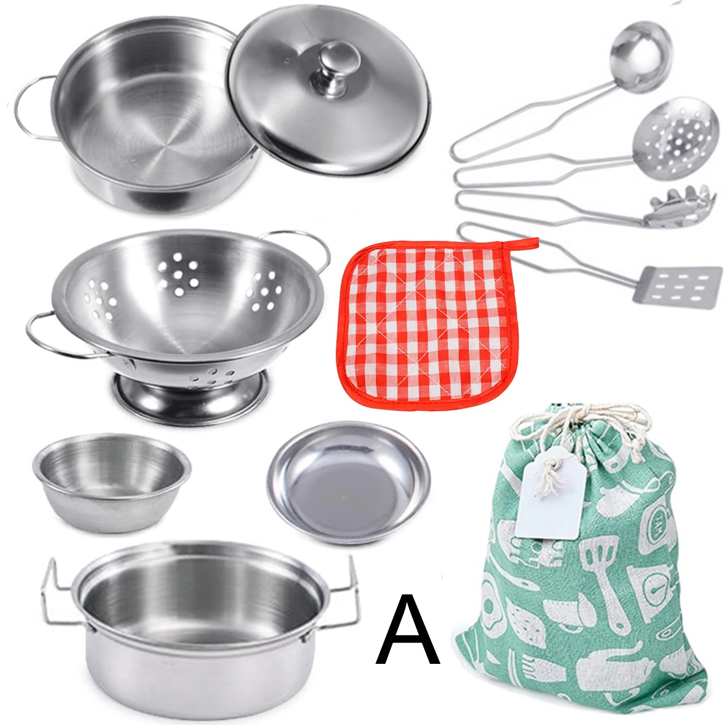 Kit Cozinha Infantil em Aço Inox - Brinquedo Educativo com Panelas e Utensílios