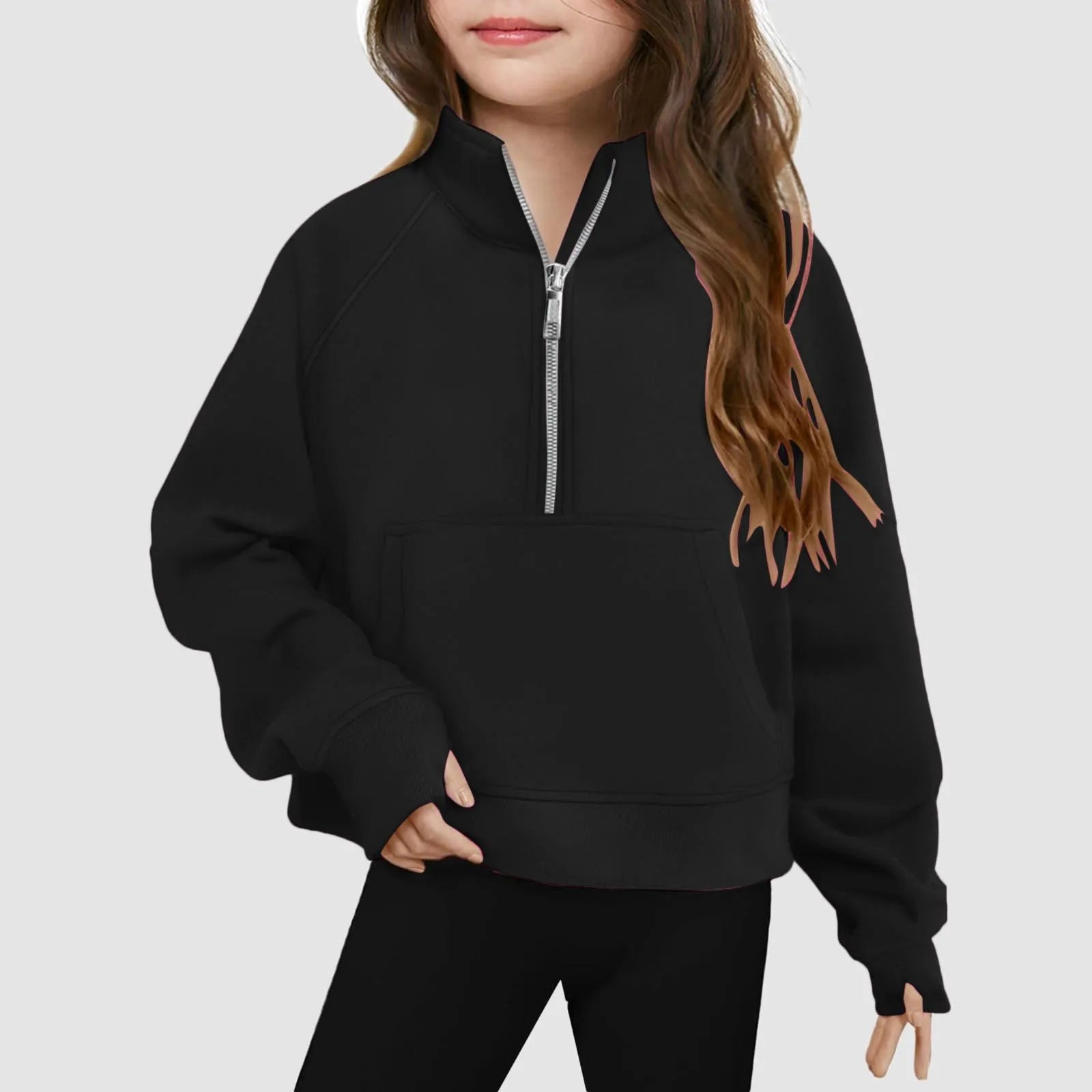 Moletom Infantil Feminino Meio Zíper Gola Alta – Esportivo Casual
