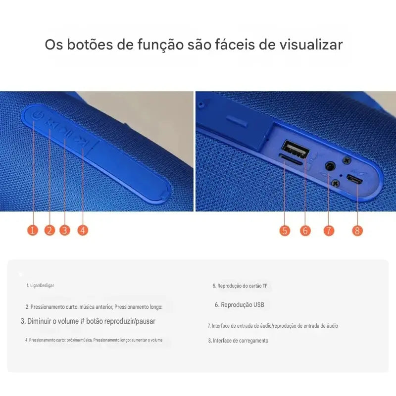Caixa de Som Bluetooth 5.3 Portátil T&G TG534 10W - FM, TF Card, AUX, USB | À Prova D'Água