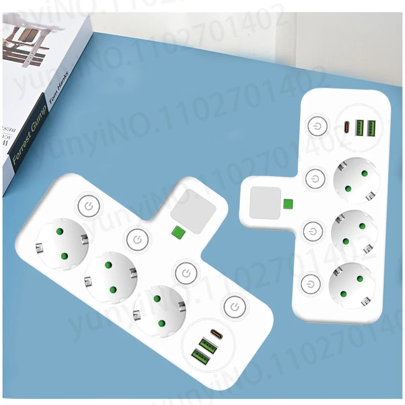 Tomada de Parede Multifuncional com Carregador Sem Fio - 3 Tomadas AC, 2 USB e Type-C