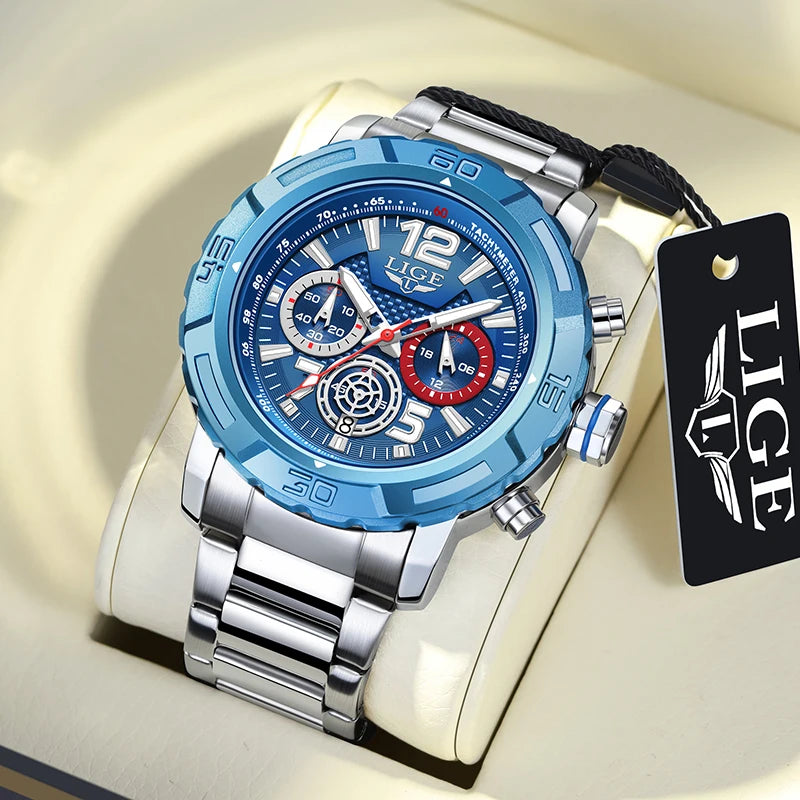 Relógio LIGE Sport Military Cronógrafo - Quartzo 5ATM Aço Inoxidável Luminoso