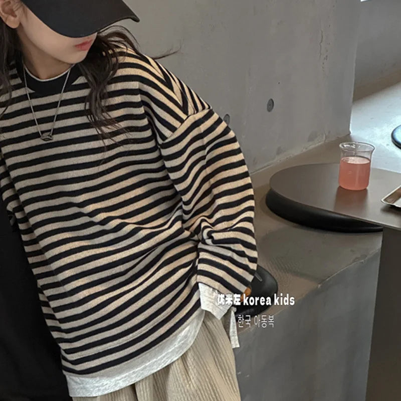 Moletom Infantil Feminino Listrado | Algodão | 5 ao 14 Anos | Preto | Primavera/Inverno