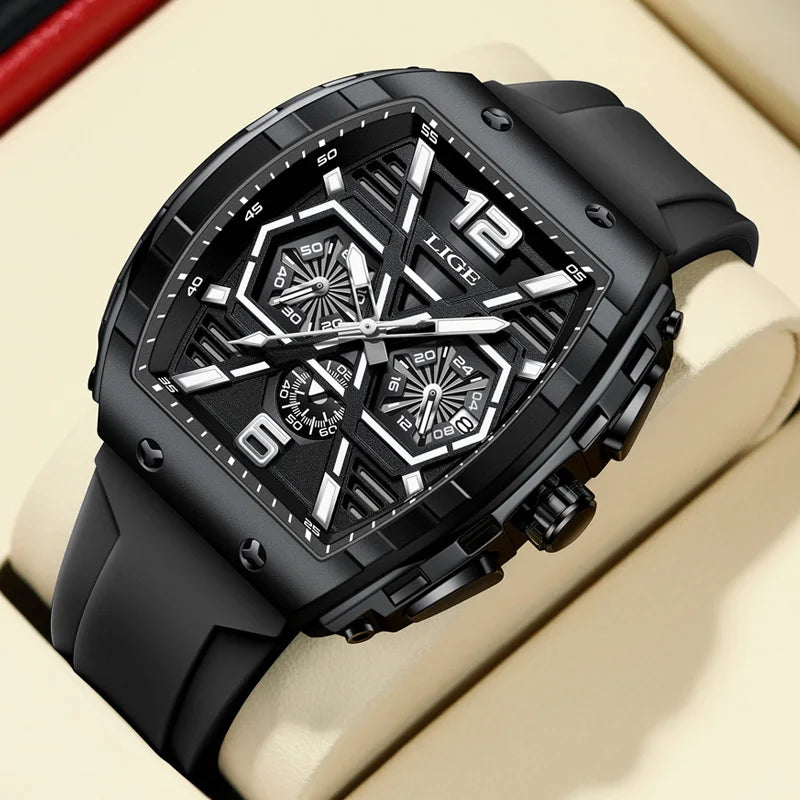 Relógio Masculino LIGE Esportivo - Quartzo Resistente à Água 5ATM Cronógrafo Luminoso Silicone