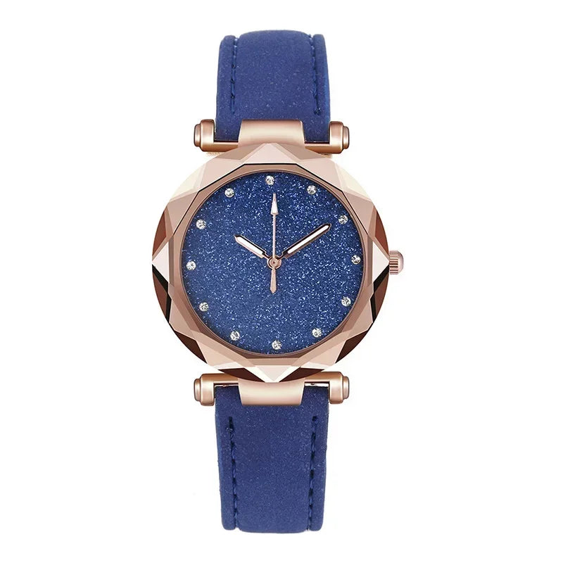 Relógio Feminino Starry Sky - Pulseira de Couro Strass Quartzo Casual