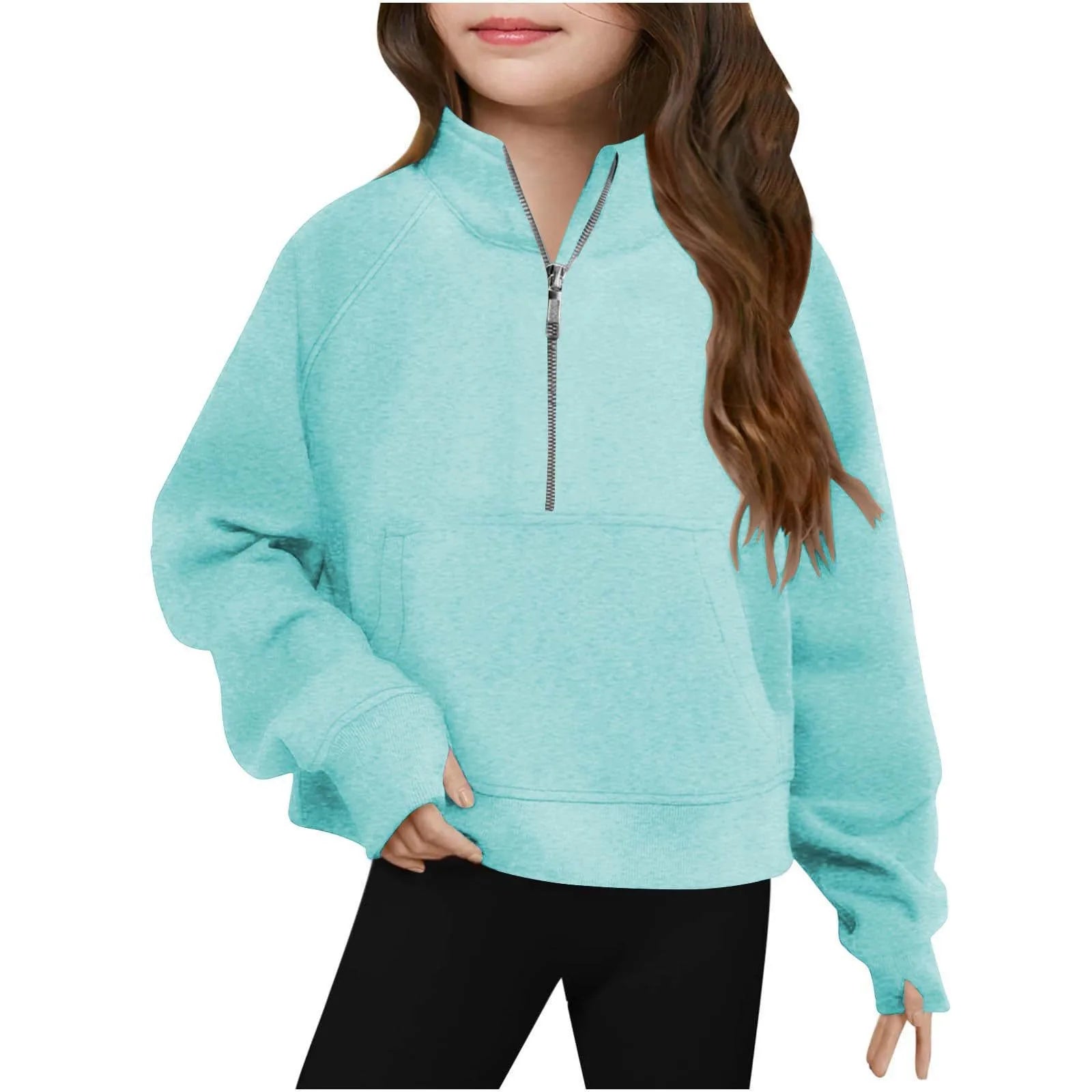 Moletom Infantil Feminino Meio Zíper Gola Alta – Esportivo Casual