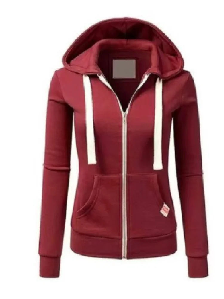 Moletom Feminino com Capuz e Zíper – Streetwear Casual Outono Inverno