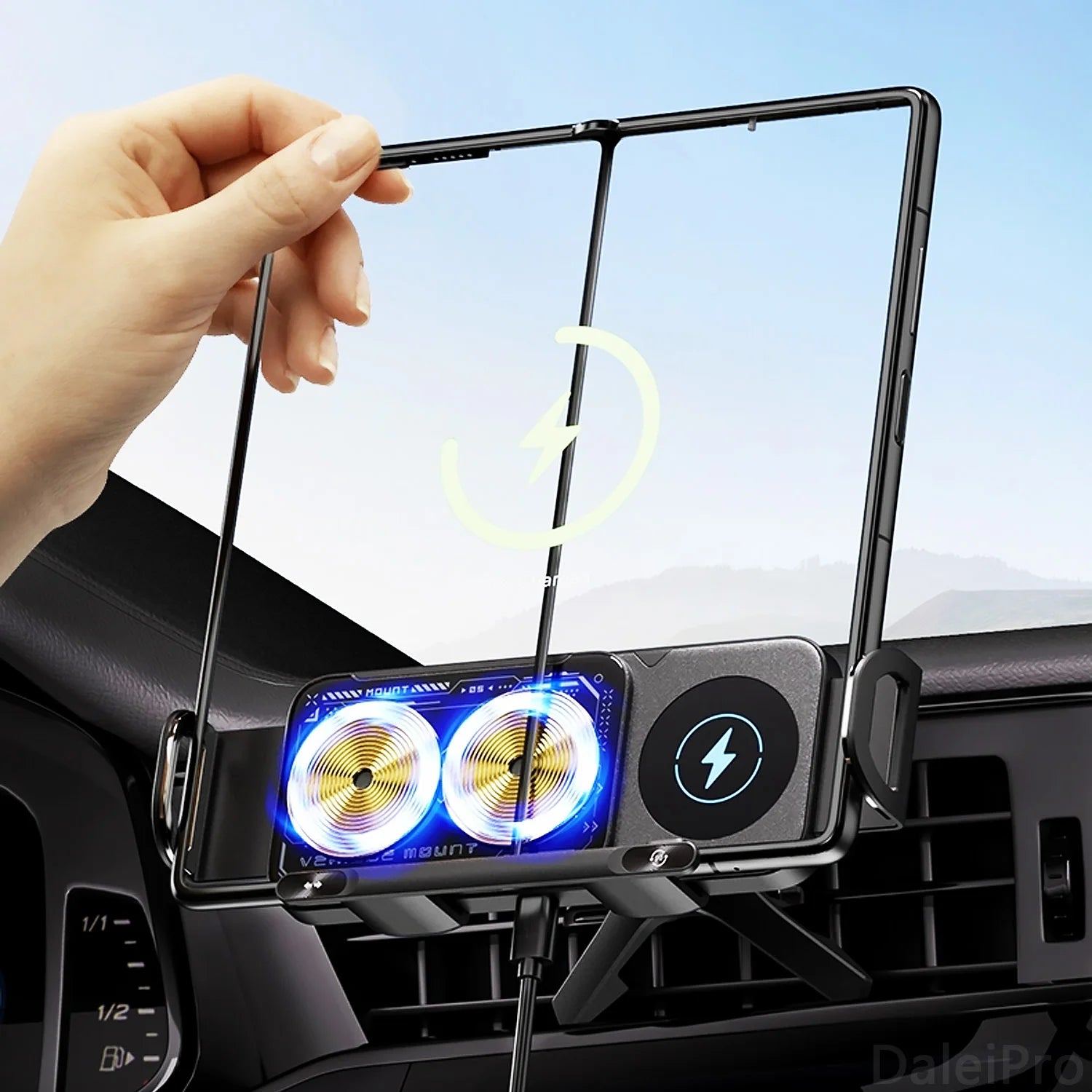Suporte Veicular com Carregador Sem Fio e Rotação Elétrica 360° - Sensor Inteligente