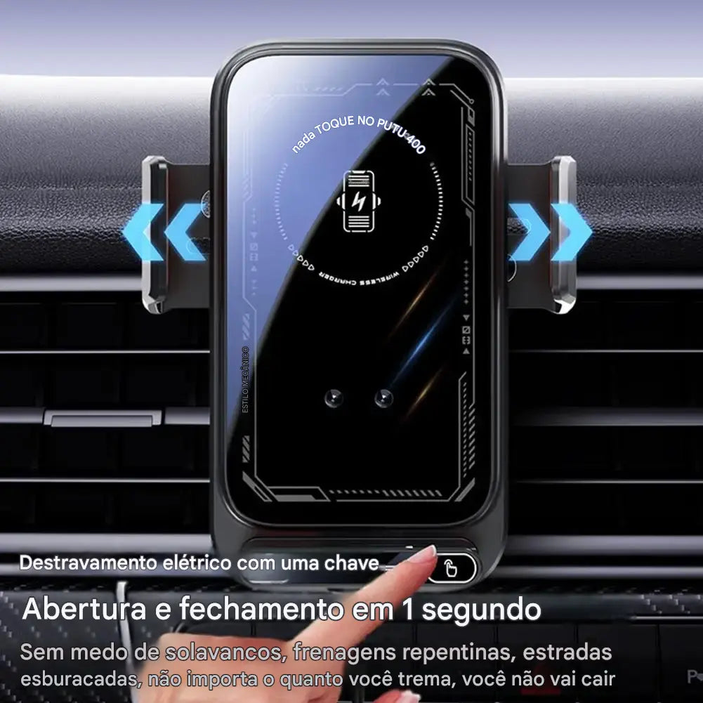 Carregador Veicular Wireless 15W com Sensor Infravermelho - Fixação Automática Rotação Um Toque