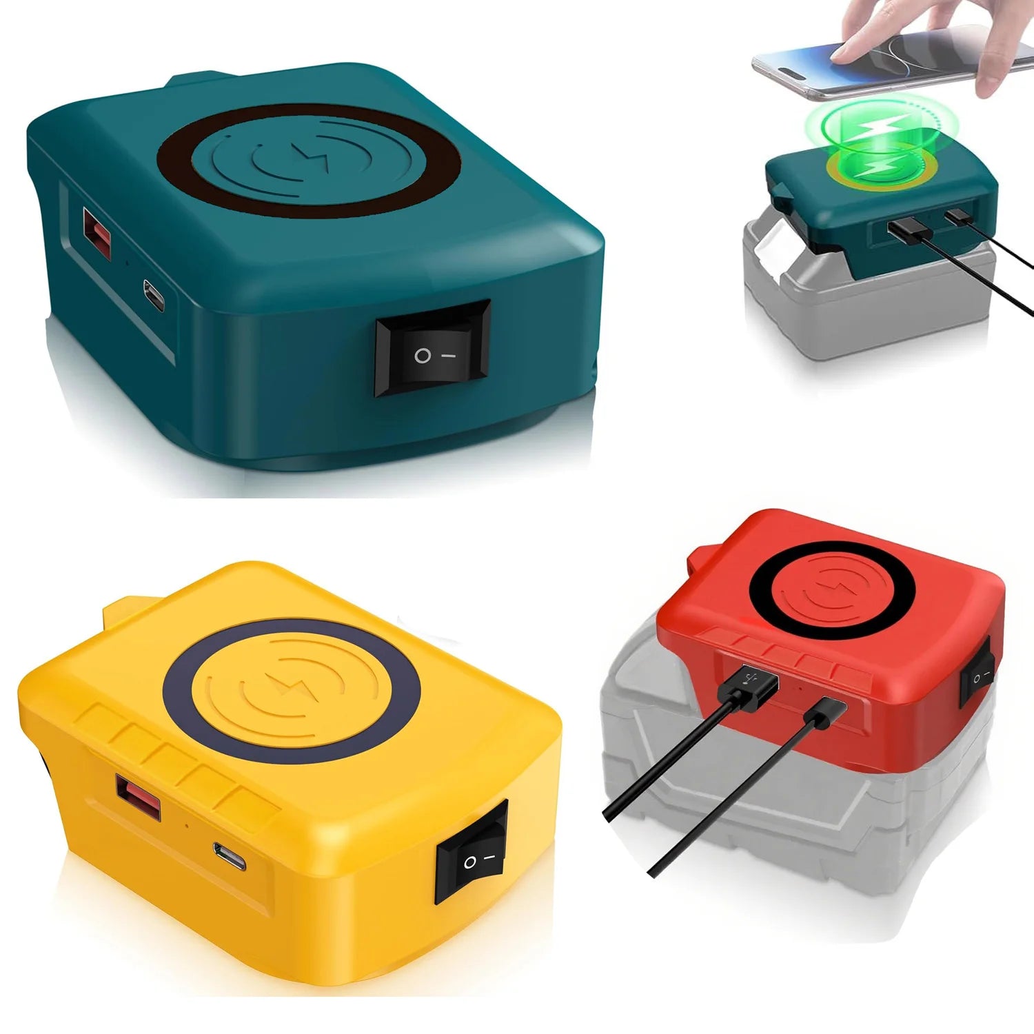 Carregador Sem Fio para Bateria 18V Makita/Dewalt/Milwaukee - Adaptador USB com Porta Type-C Power Bank Portátil