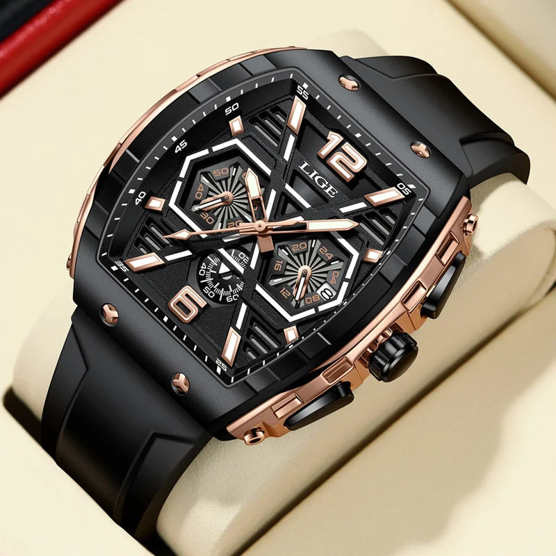 Relógio Masculino LIGE Esportivo - Quartzo Resistente à Água 5ATM Cronógrafo Luminoso Silicone