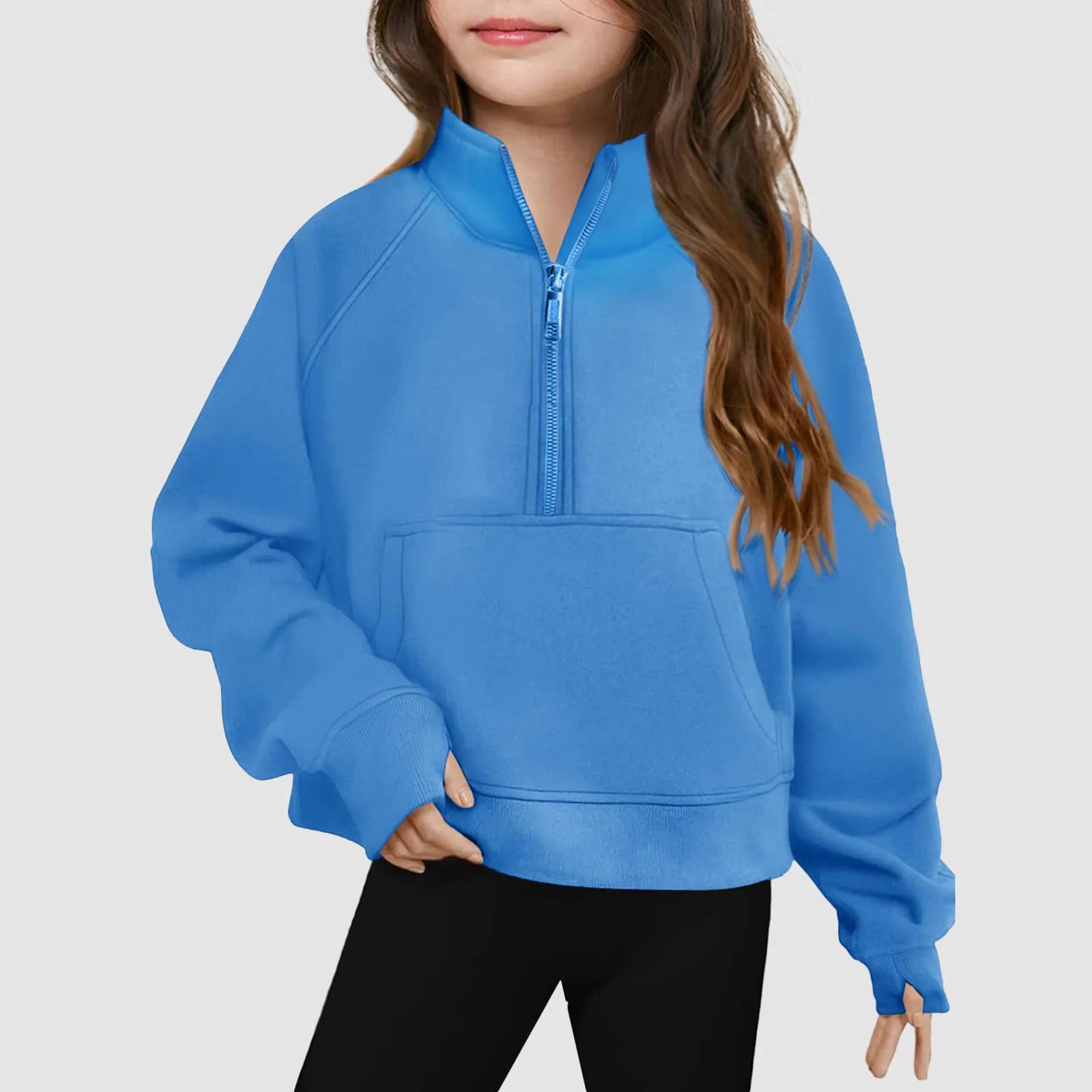 Moletom Infantil Feminino Meio Zíper Gola Alta – Esportivo Casual