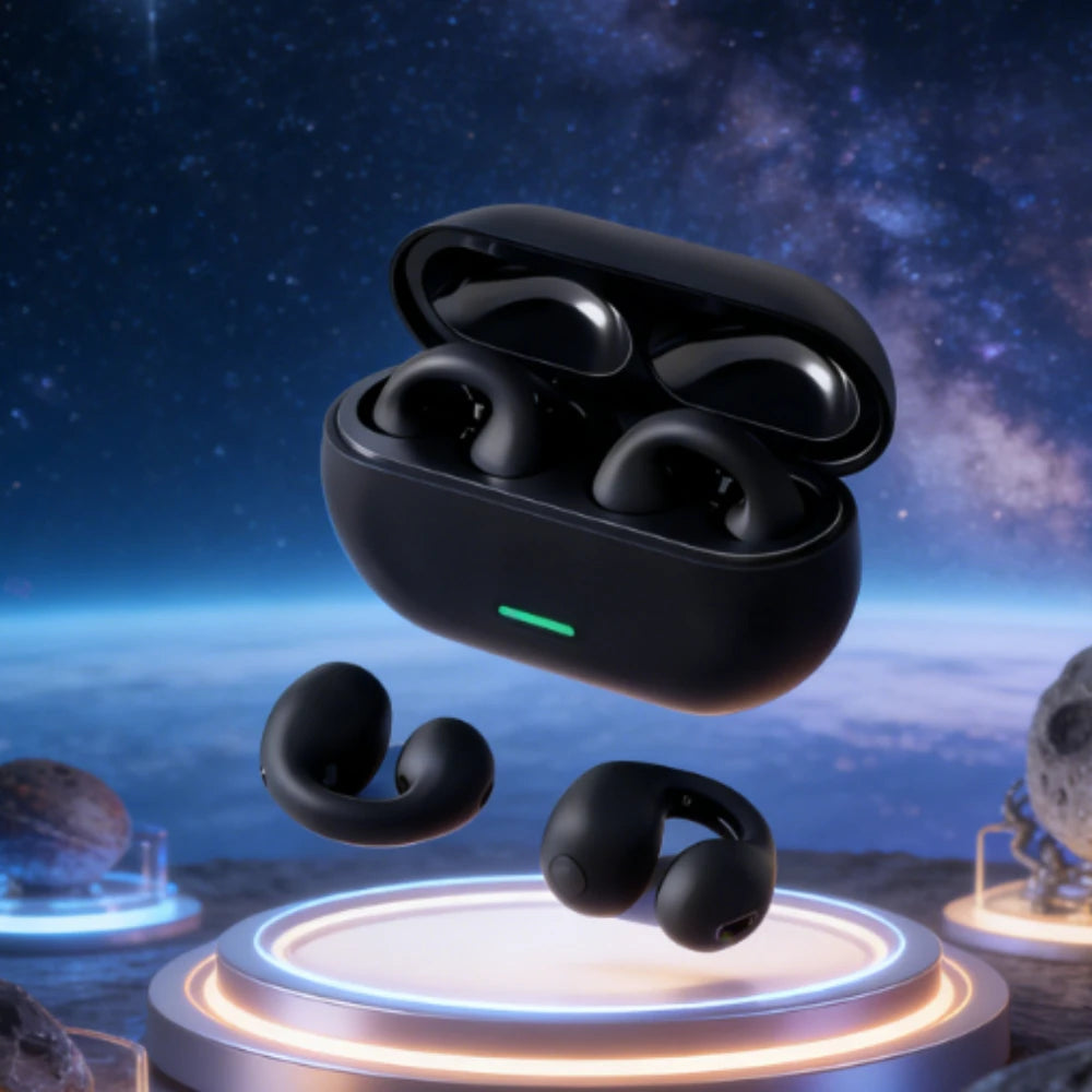 Fone Bluetooth 5.3 Clip Ear - Condução Aérea sem Fio - Esportivo com Cancelamento de Ruído