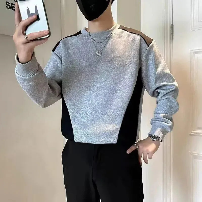 Moletom Masculino Gola Redonda Cor Sólida – Casual Outono Inverno