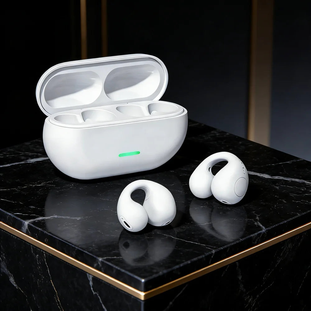 Fone Bluetooth 5.3 Clip Ear - Condução Aérea sem Fio - Esportivo com Cancelamento de Ruído
