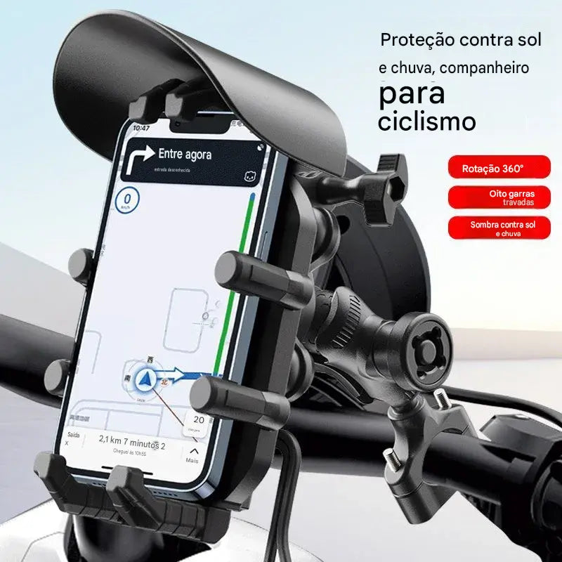 Suporte para Moto com Carregador Sem Fio e USB QC3.0 - Suporte de Guidão para Celular e GPS