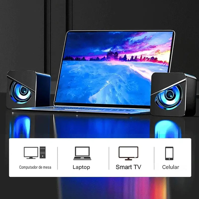 Caixa de Som USB para PC Gamer | Surround 4D | LED | Bass