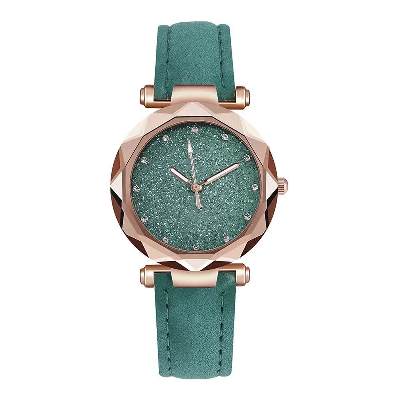 Relógio Feminino Starry Sky - Pulseira de Couro Strass Quartzo Casual