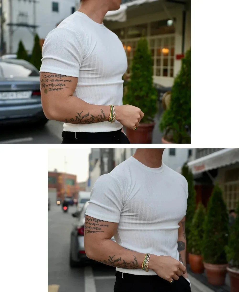 Camiseta Fitness Masculina 2025 - Treino Academia Gola Redonda Listras Verticais Elástica