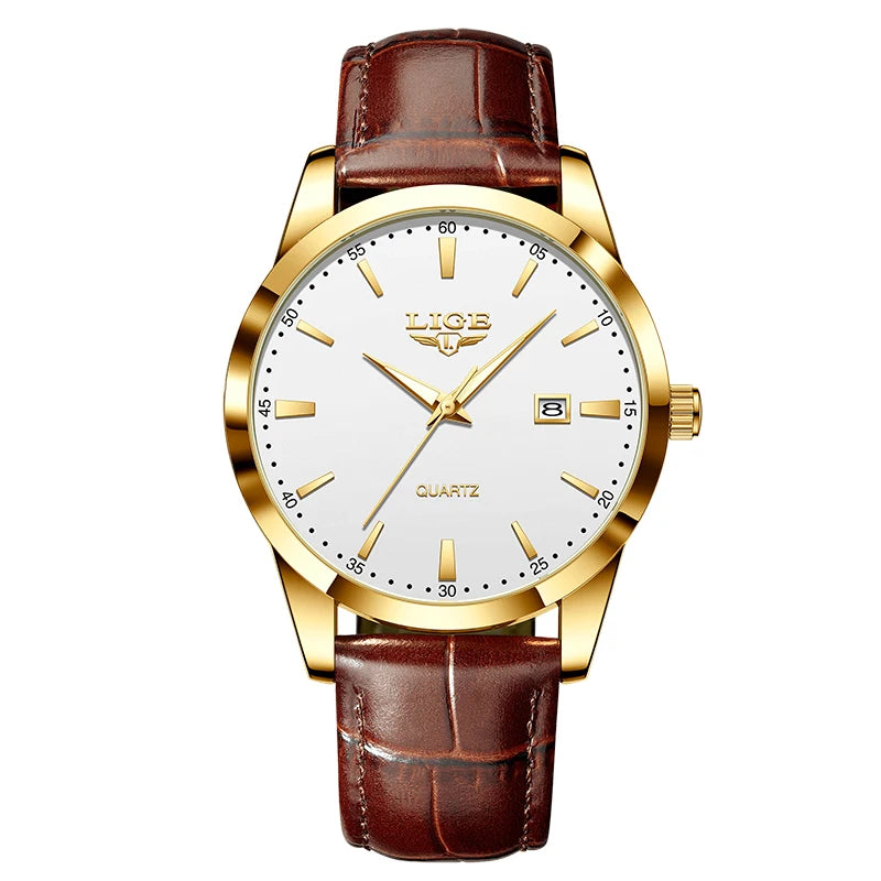 Relógio LIGE Couro Marrom Military Sport - Quartzo 3ATM Cronógrafo Luminoso Casual